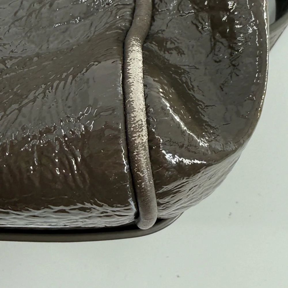 Marc Jacobs Helena Taupe Brown Patent‎ Leather Turn Lock Large Tote Shoulder Bag